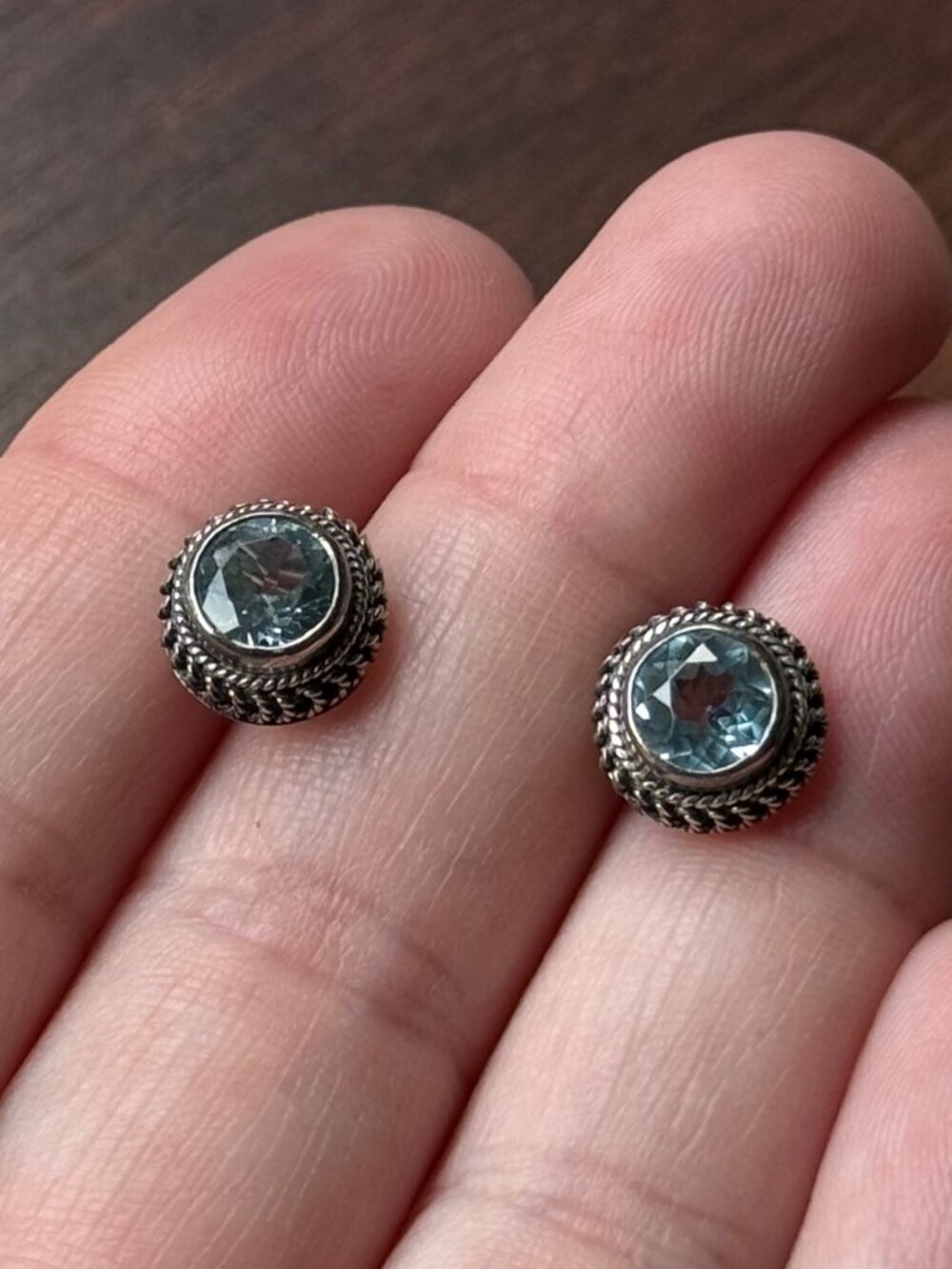 Blue Topaz Filigree Earrings Vintage